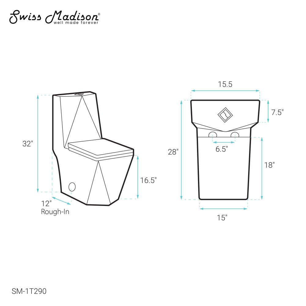 Swiss Madison Brusque One-Piece Square Toilet Dual-Flush 1.1/1.6 gpf