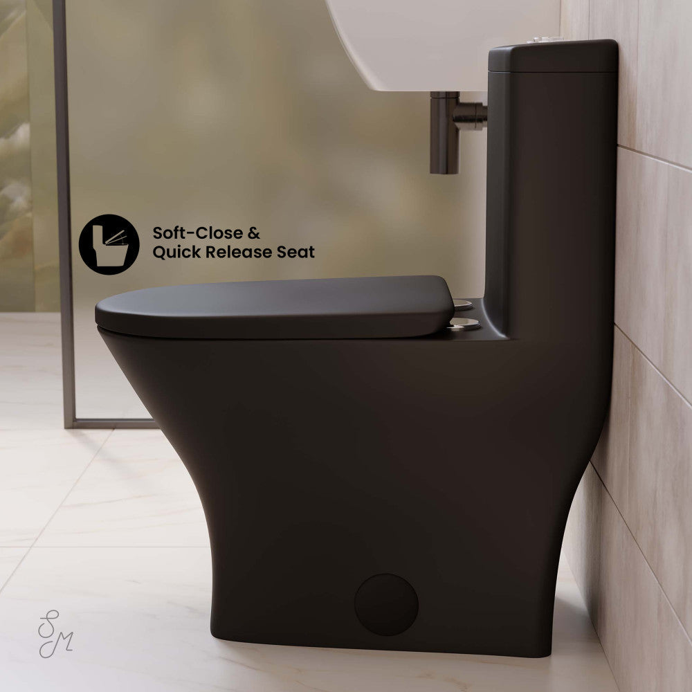 Swiss Madison Sublime II One-Piece 12" Rough-in 1.1/1.6 GPF Dual Top Flush Round Compact Toilet in Matte Black