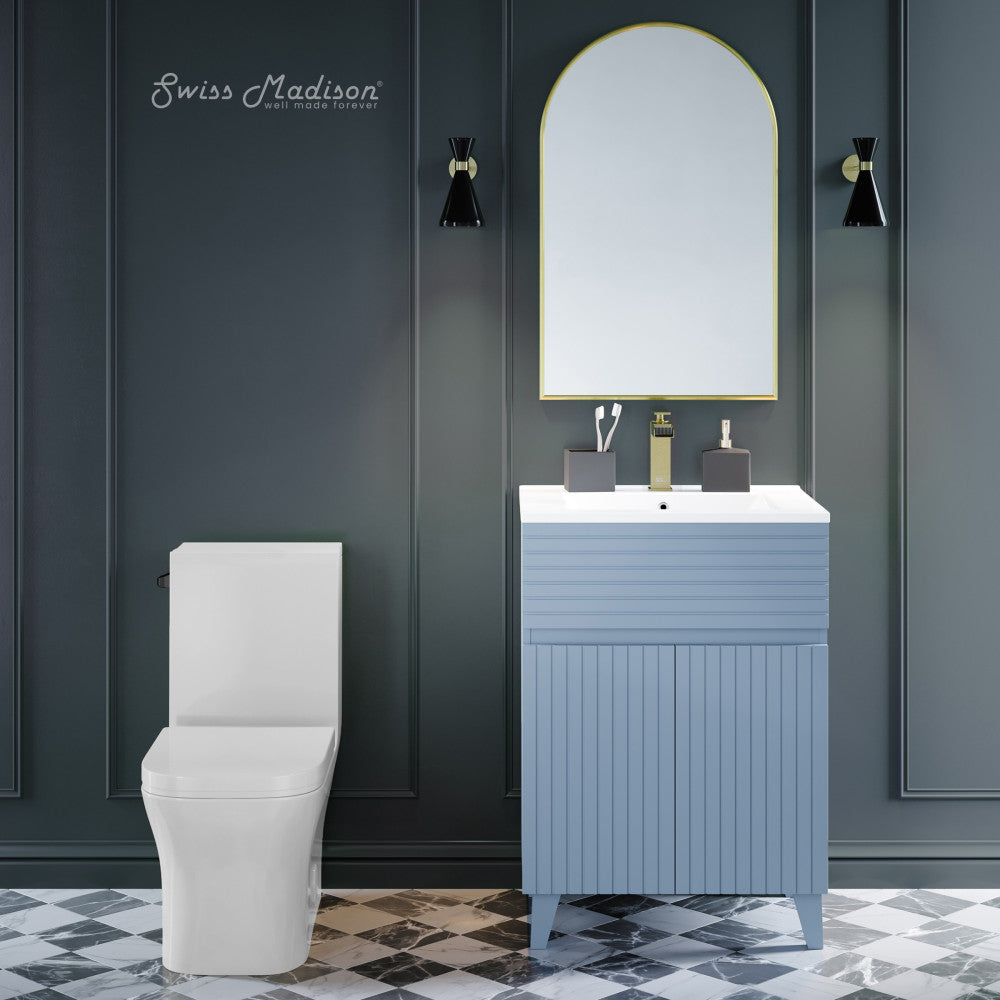 Swiss Madison Concorde One-Piece 12" Rough-in 1.28 GPF Left-Hand Flush Square Toilet in Glossy White with Black Hardware