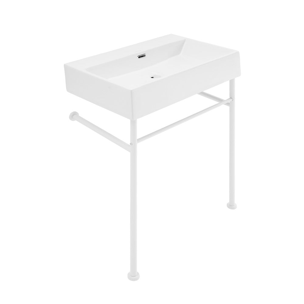 Swiss Madison Claire 24" Rectangle Zero Hole Console Sink with Matte White Legs