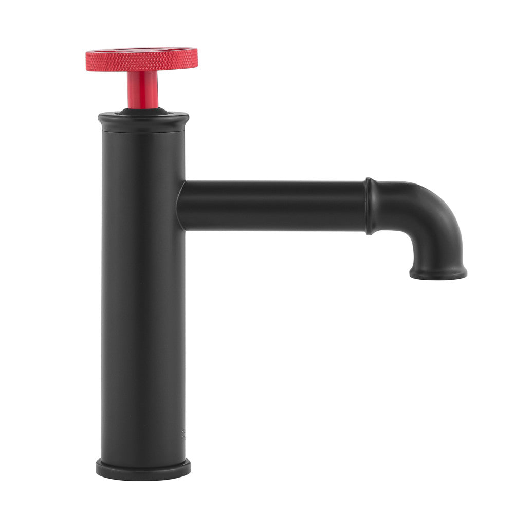 Swiss Madison Avallon Single Hole, Single-Handle, Bathroom Faucet in Matte Black with Red Handle
