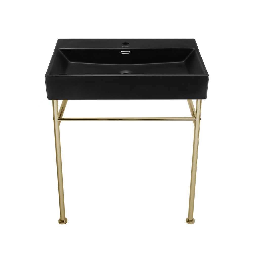 Swiss Madison Claire 30 Ceramic Console Sink Matte Black Basin Gold Legs