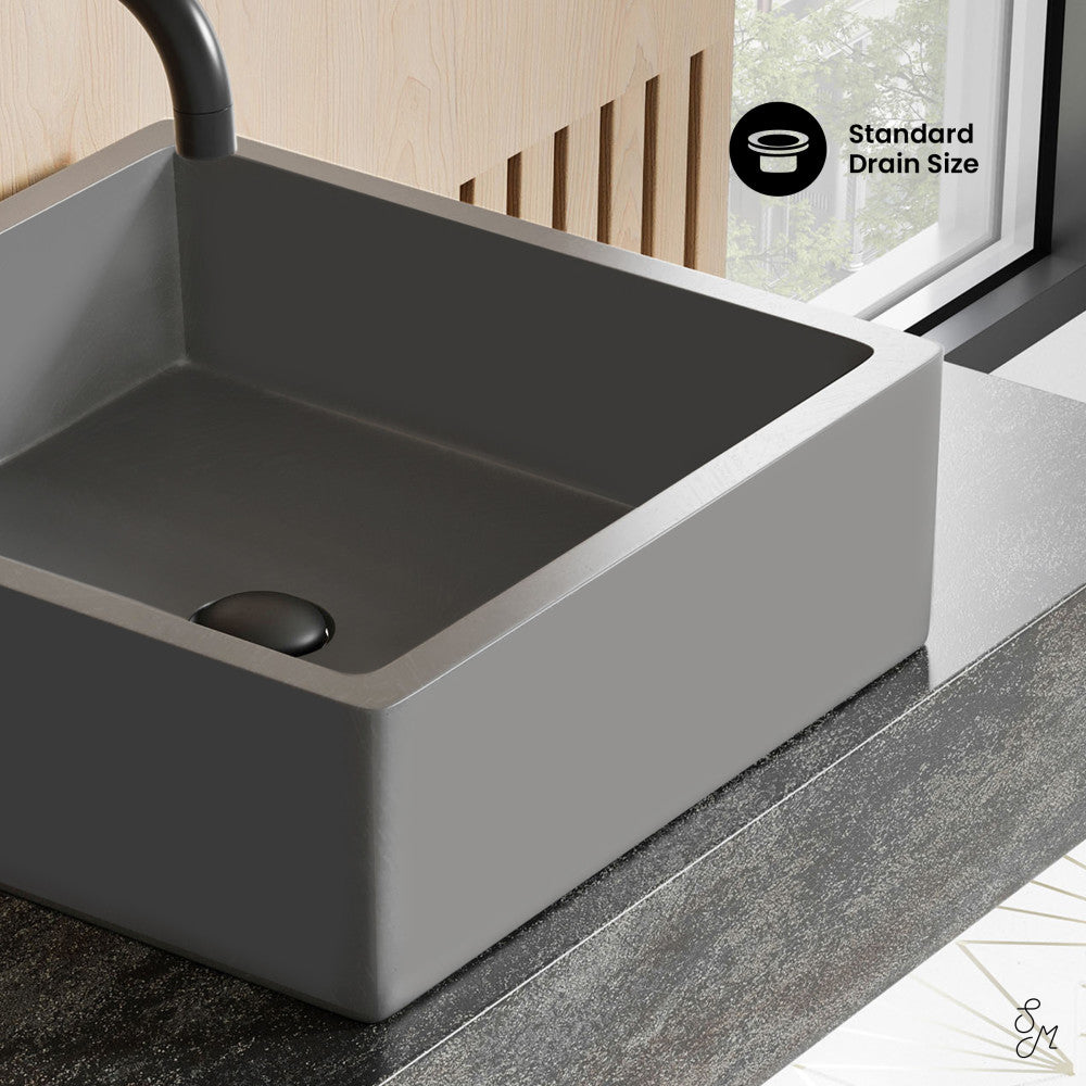 Swiss Madison Lisse 15" Square Concrete Vessel Bathroom Sink in Dark Grey