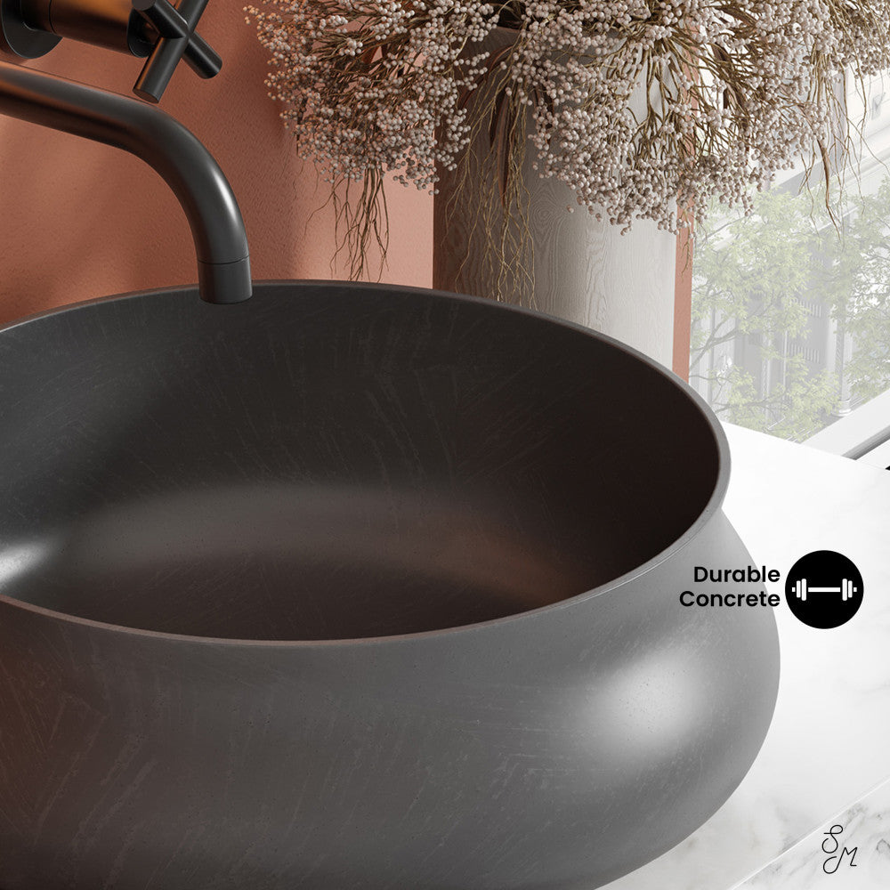 Swiss Madison Lisse 17.5" Round Concrete Vessel Bathroom Sink in Dark Grey