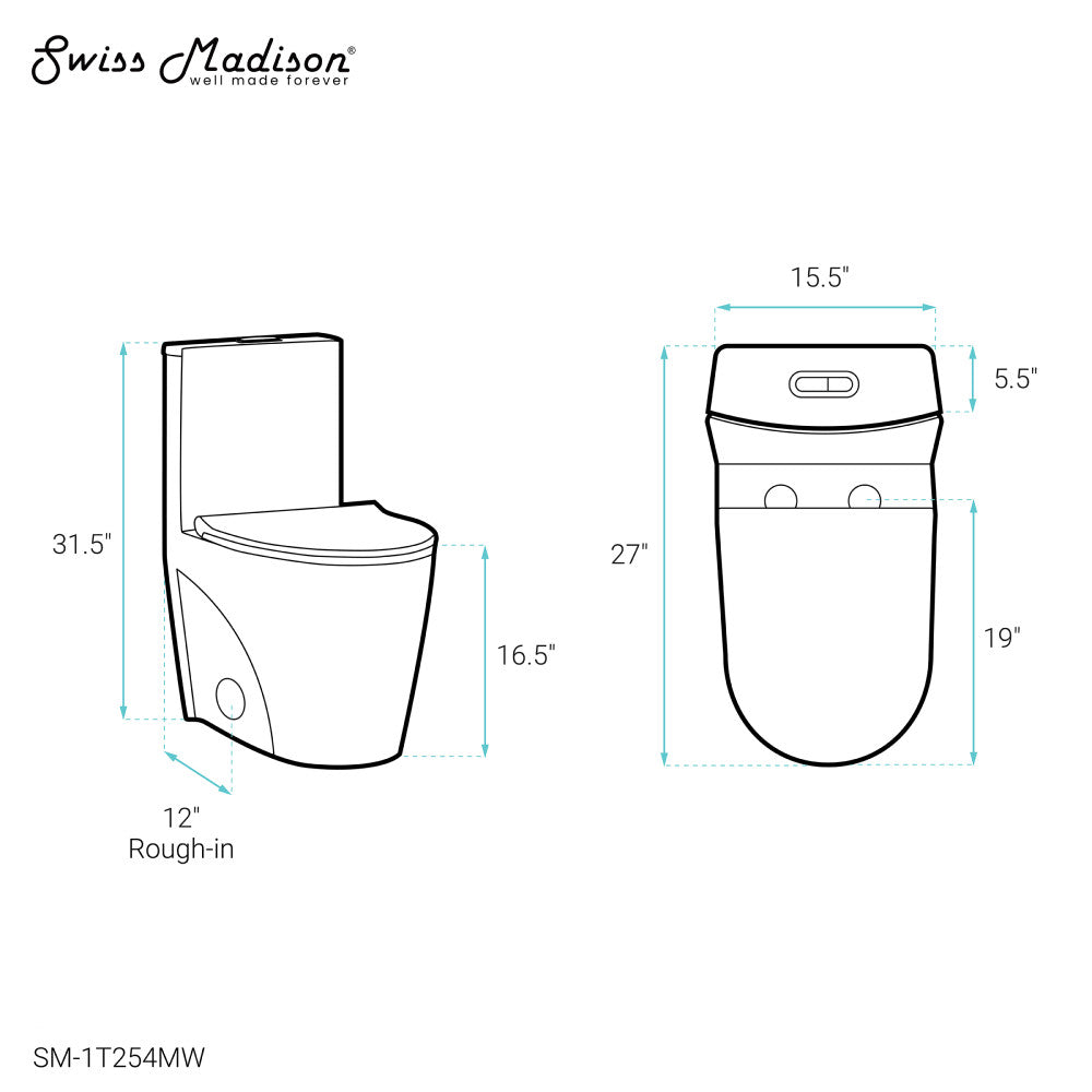 Swiss Madison St. Tropez One-Piece Elongated Toilet Vortex Dual-Flush in Matte White 1.1/1.6 gpf