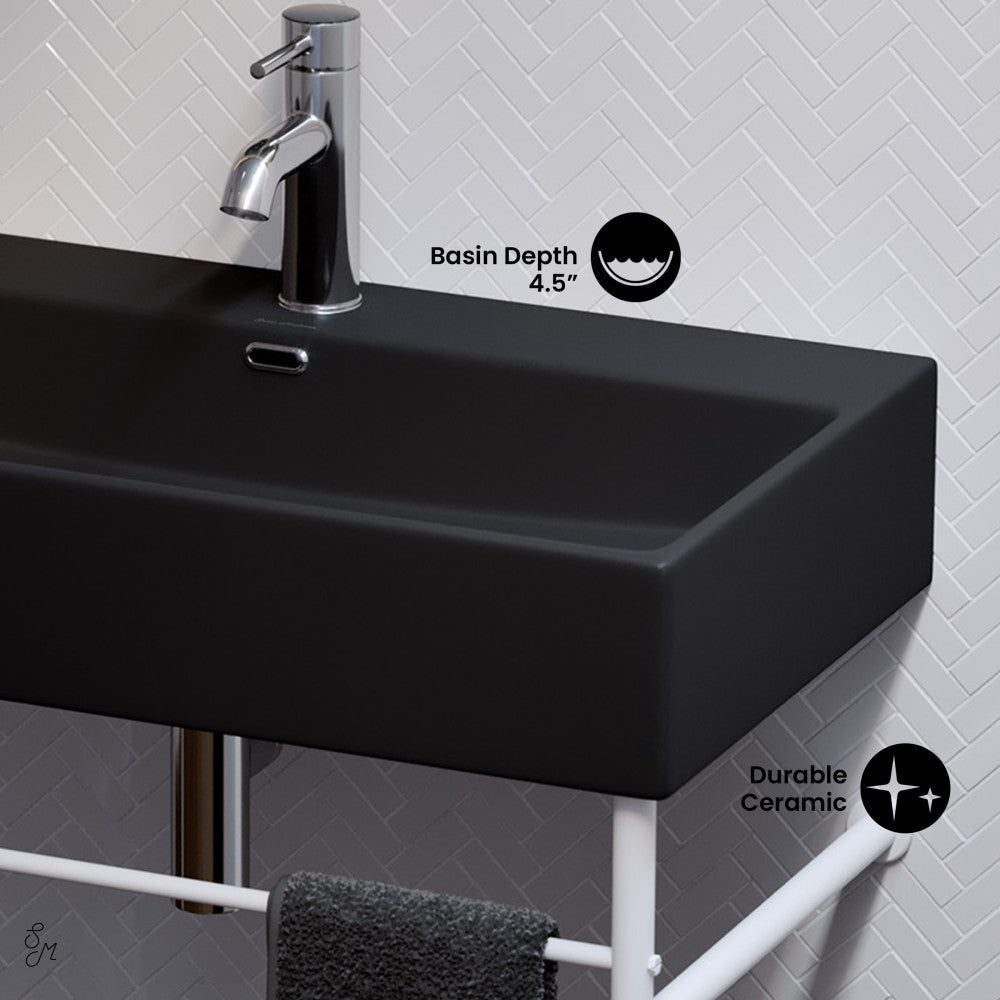 Swiss Madison Claire 30 Ceramic Console Sink Matte Black Basin Matte White Legs