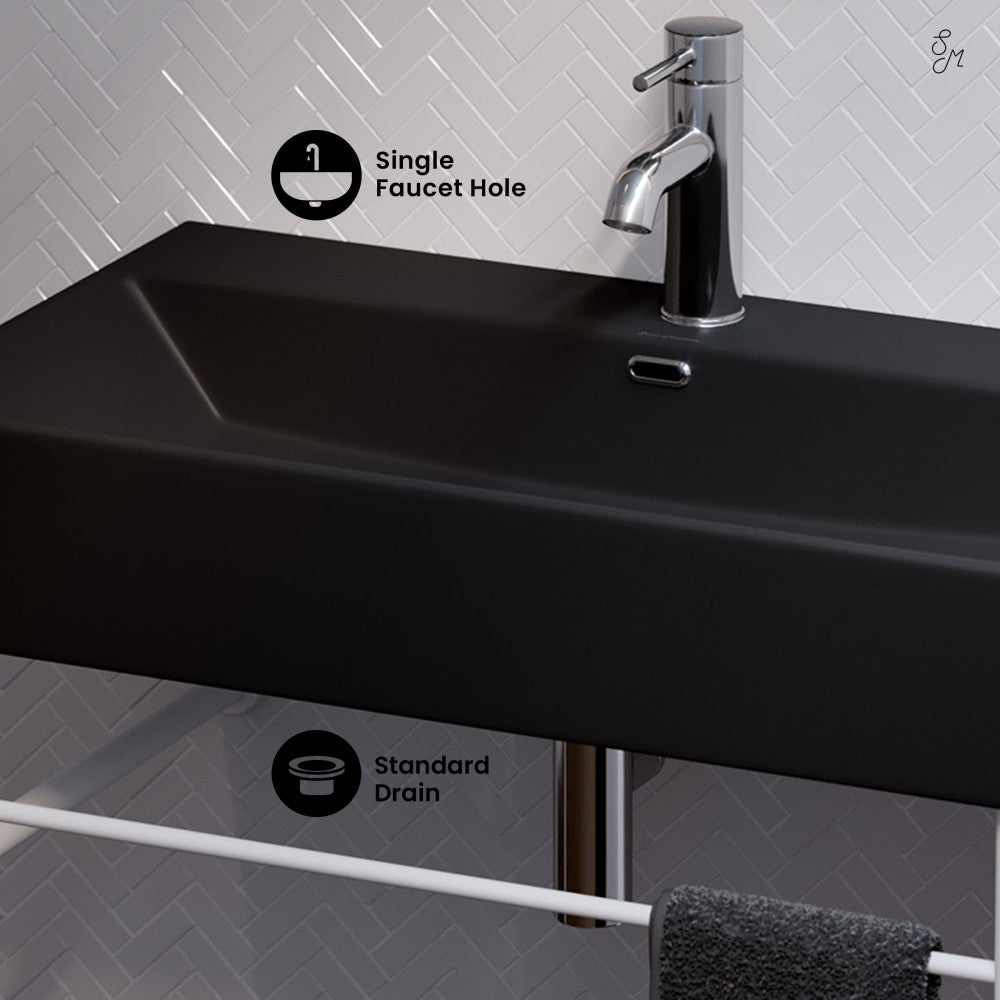 Swiss Madison Claire 30 Ceramic Console Sink Matte Black Basin Matte White Legs