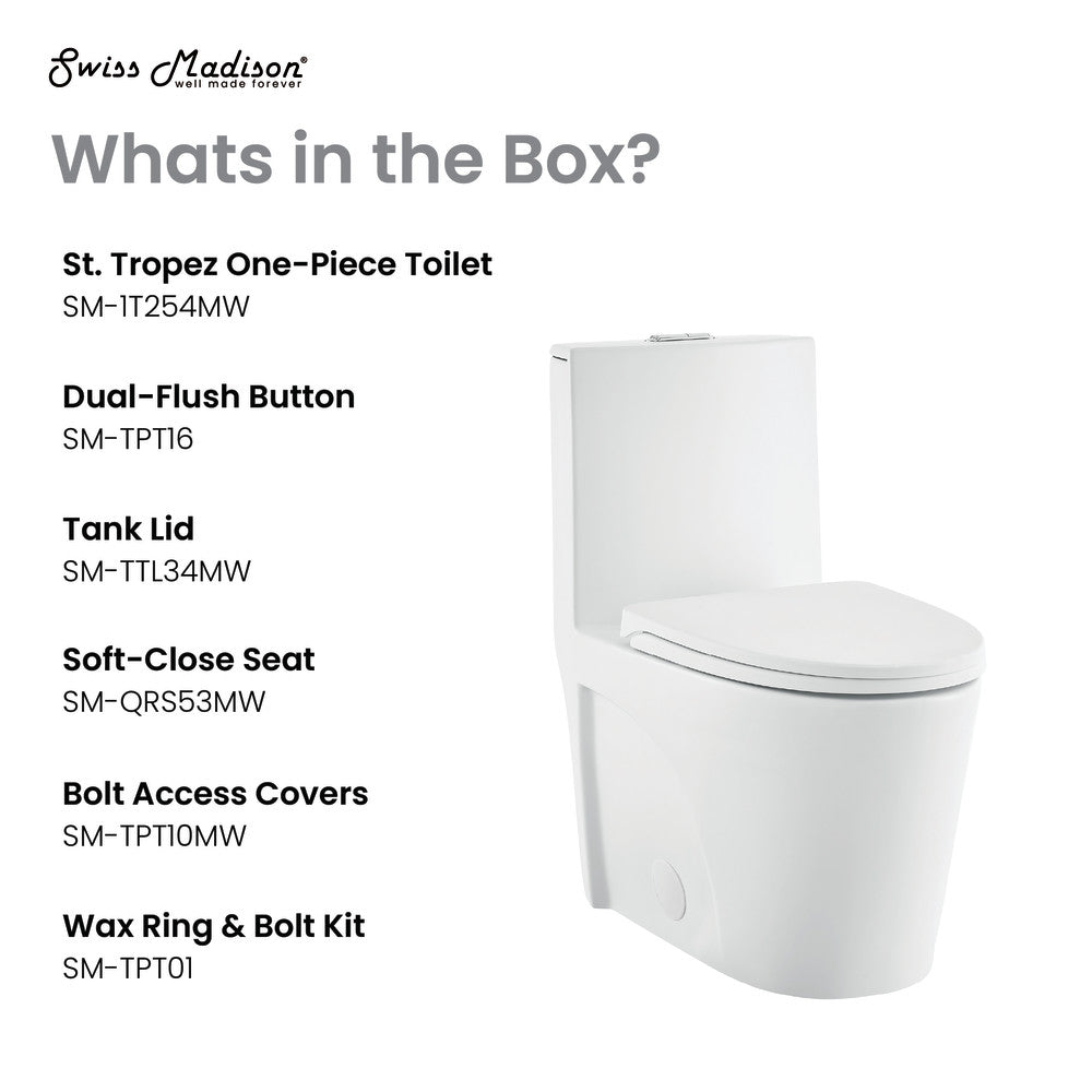 Swiss Madison St. Tropez One-Piece Elongated Toilet Vortex Dual-Flush in Matte White 1.1/1.6 gpf