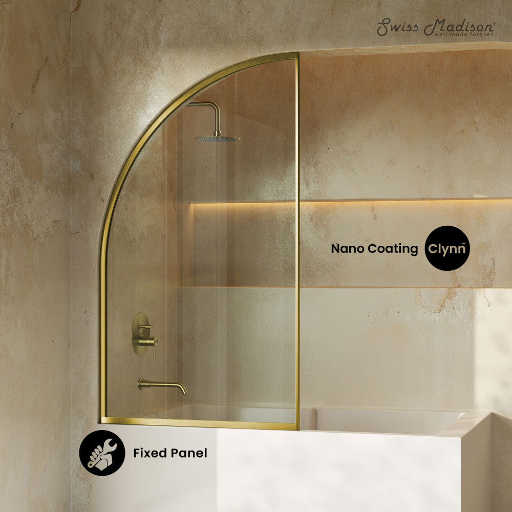 Swiss Madison Demi 34 x 58 Framed Fixed 3/8 in. (10mm) Clear Tempered Glass Tub Door with Gold Brushed Frame