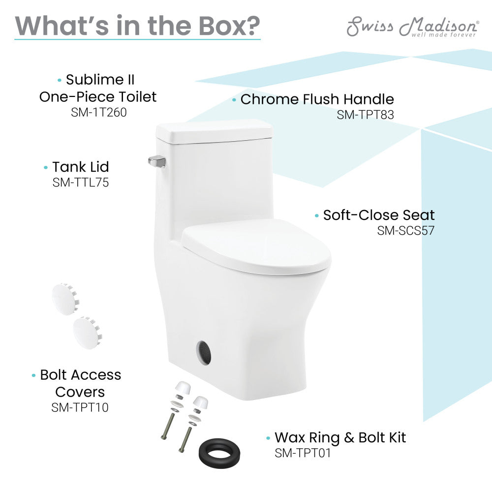 Swiss Madison Sublime II One-Piece 12" Rough-in 1.28 GPF Left Flush Round Compact Toilet in Glossy White