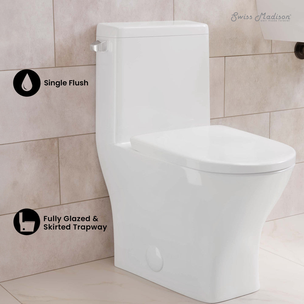 Swiss Madison Sublime II One-Piece 12" Rough-in 1.28 GPF Left Flush Round Compact Toilet in Glossy White