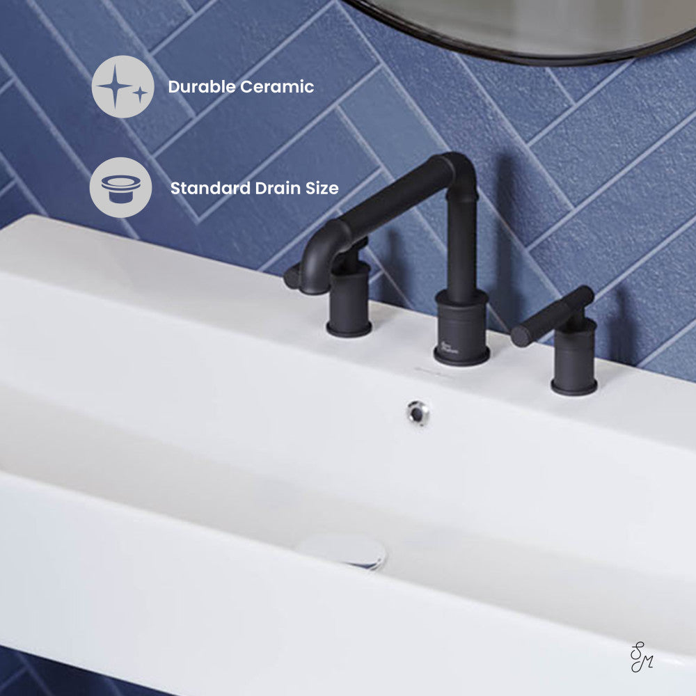 Swiss Madison Carre 36" Console Sink White Basin Black Legs with 8" Widespread Holes