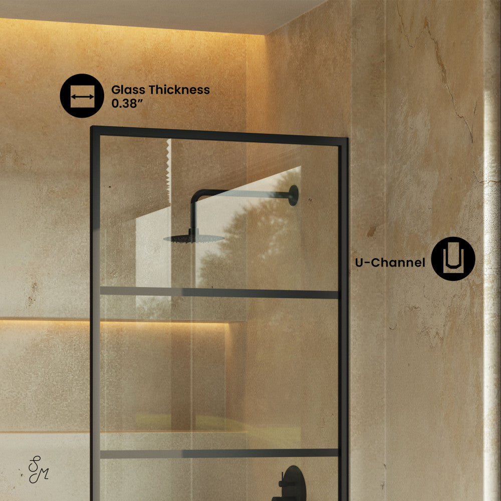 Swiss Madison Claire 34 x 58 Framed Fixed 3/8 in. (10mm) Clear Tempered Glass Tub Door with Black Matte Frame