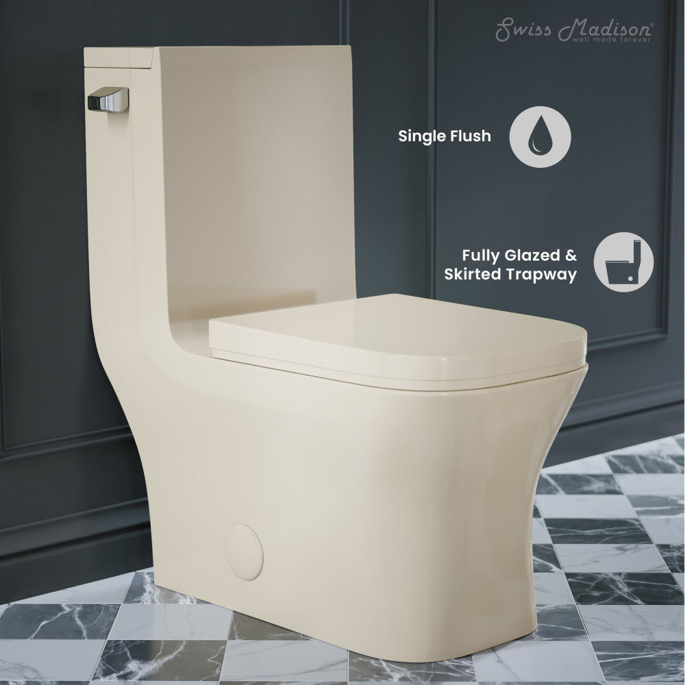 Swiss Madison Concorde One Piece Square Left Side Flush Handle Toilet 1.28 gpf in Bisque