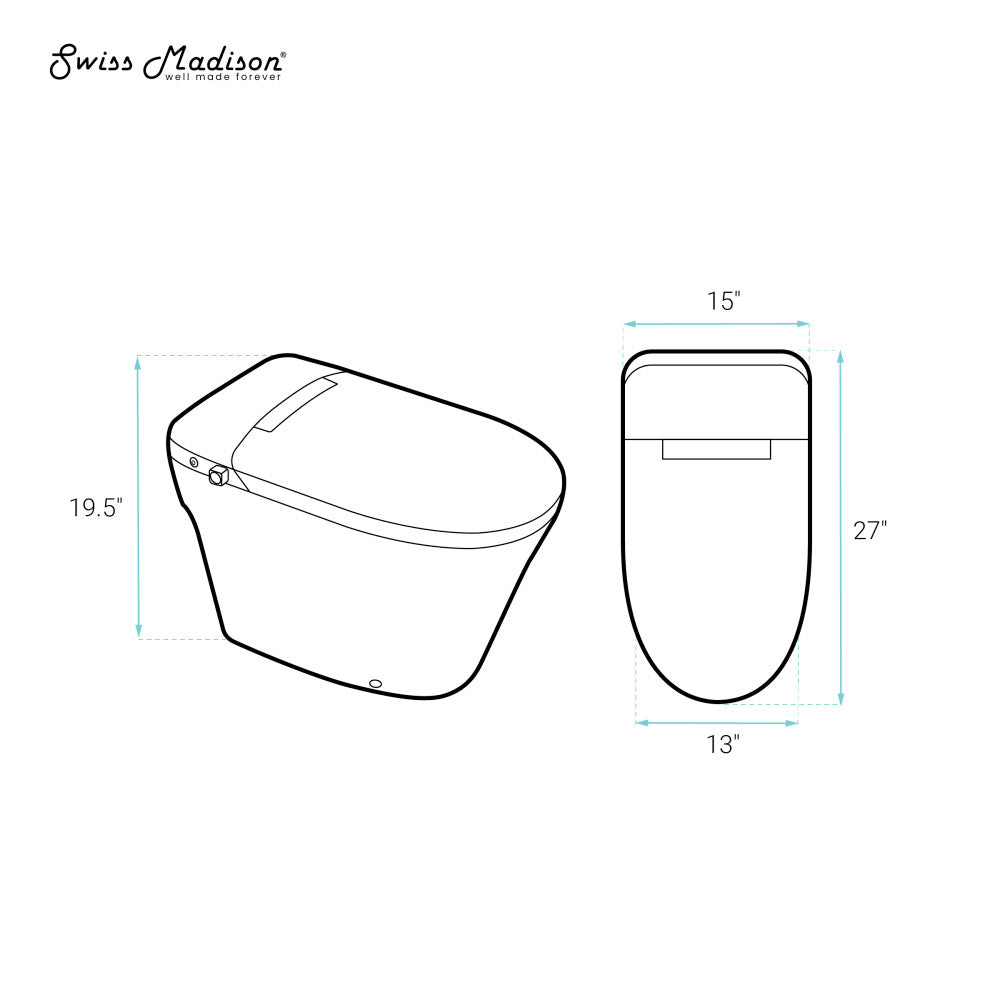 Swiss Madison Hugo H Power Flush Tankless Toilet 12" Rough-in 1.1 GPF Non-Electric ADA Toilet with Integrated Tank and Manual Bidet in Glossy White