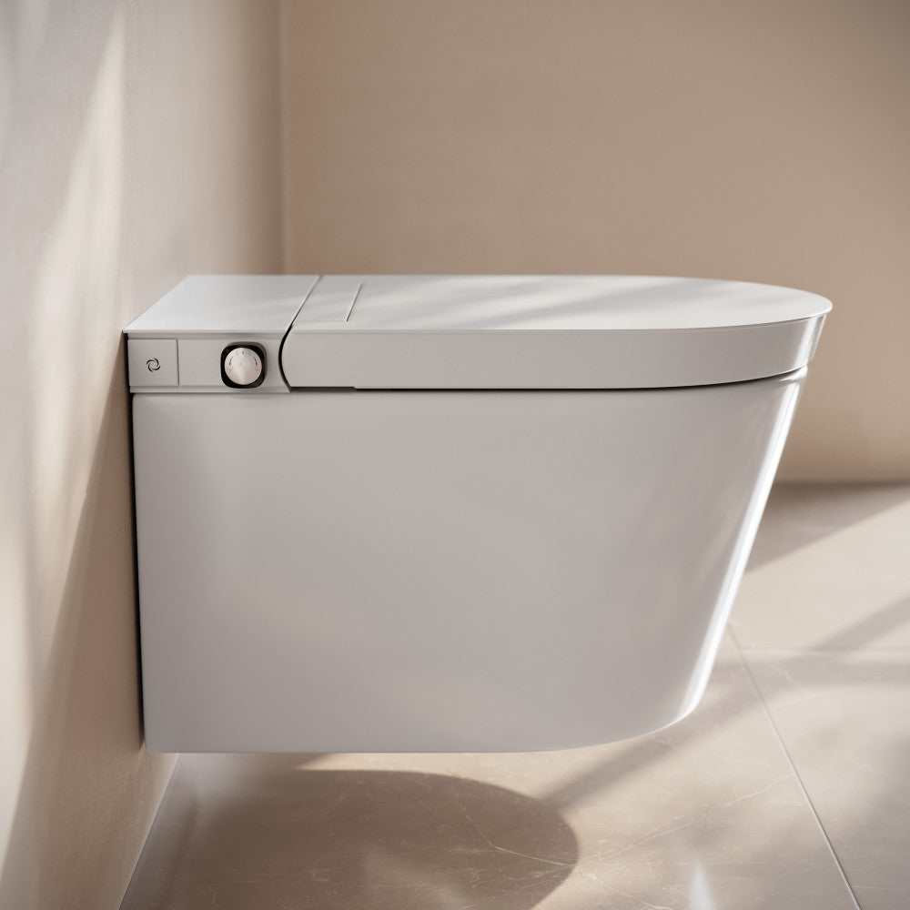 Swiss Madison Hugo H Wall-Hung Toilet in Glossy White with Manual Bidet and Supporting Frame