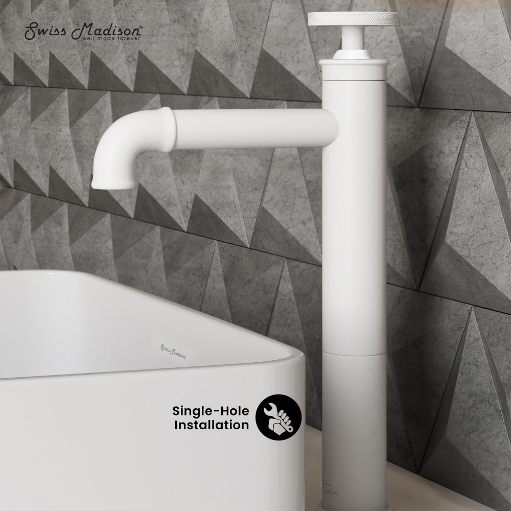 Swiss Madison Avallon Single Hole, Single-Handle Wheel, High Arc Bathroom Faucet in Matte White