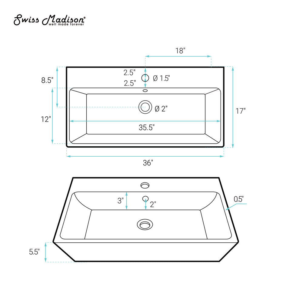 Swiss Madison Carre 36" Rectangle Wall-Mount Bathroom Sink