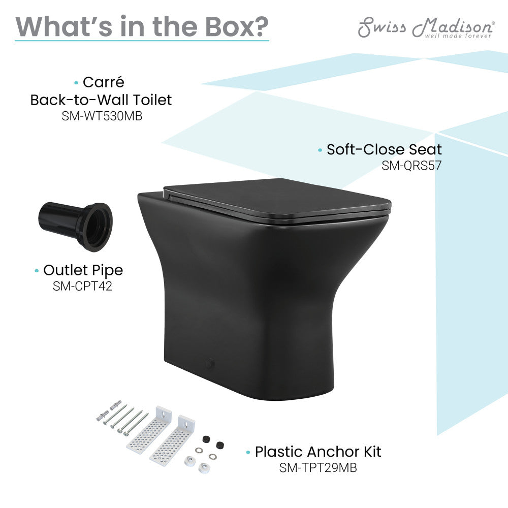Swiss Madison Carre Back-to-Wall Elongated Toilet Bowl in Matte Black