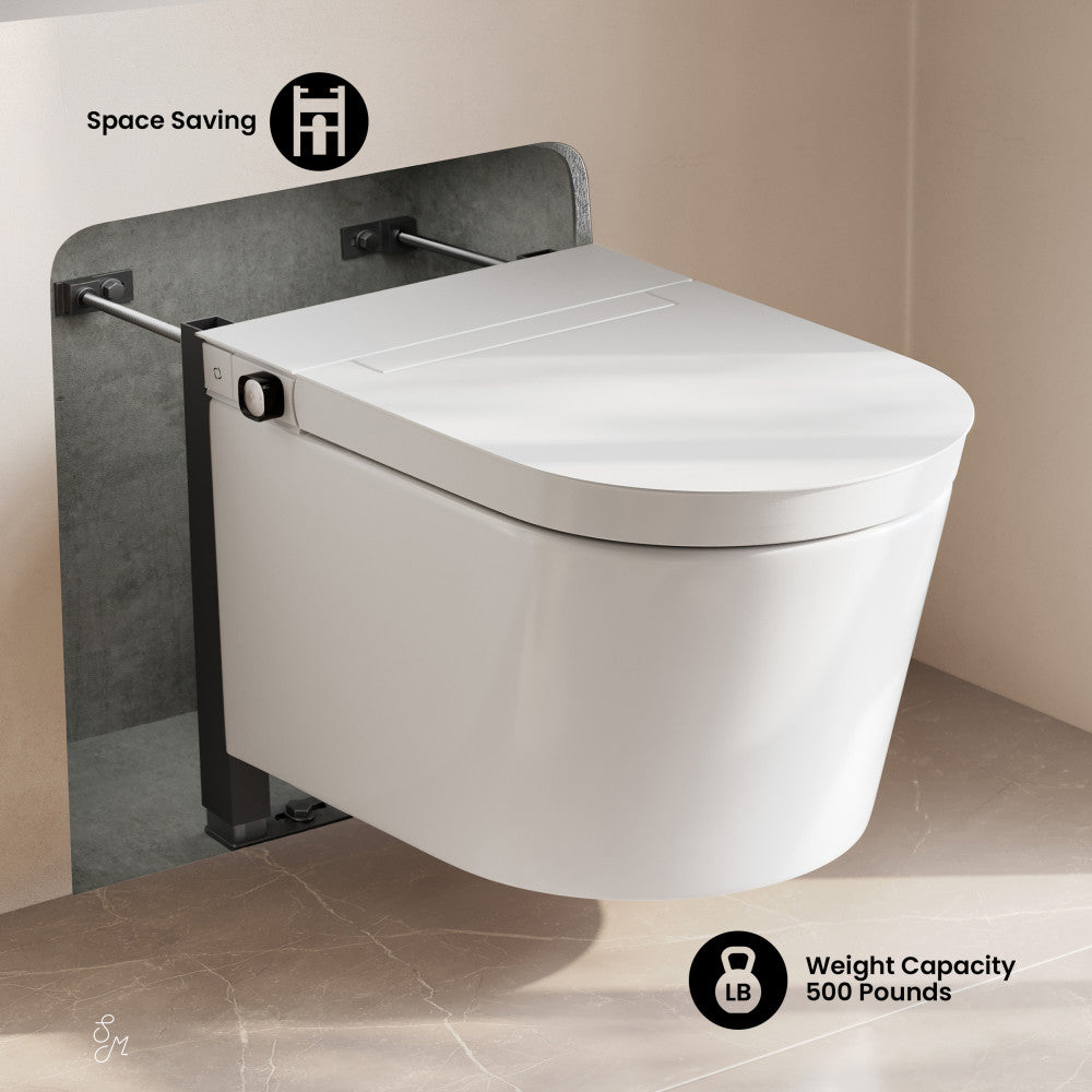 Swiss Madison Hugo H Wall-Hung Toilet in Glossy White with Manual Bidet and Supporting Frame