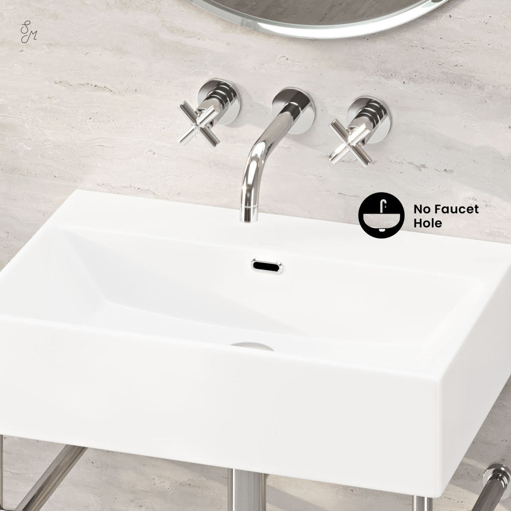 Swiss Madison Claire 24" Rectangle Zero Hole Console Sink with Polished Chrome Legs
