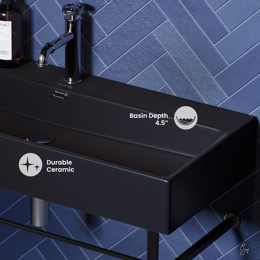 Swiss Madison Claire 40 Ceramic Console Sink Matte Black Basin Black Legs