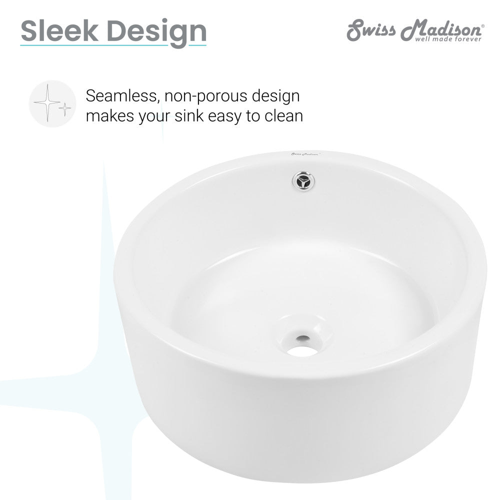 Swiss Madison Monaco Round Ceramic Bathroom Vessel Sink in White