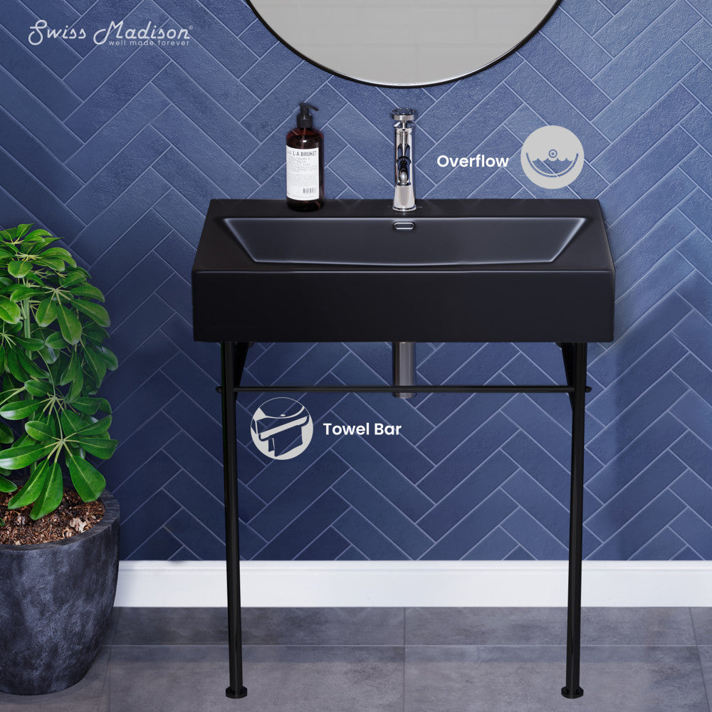 Swiss Madison Claire 30 Ceramic Console Sink Matte Black Basin Black Legs