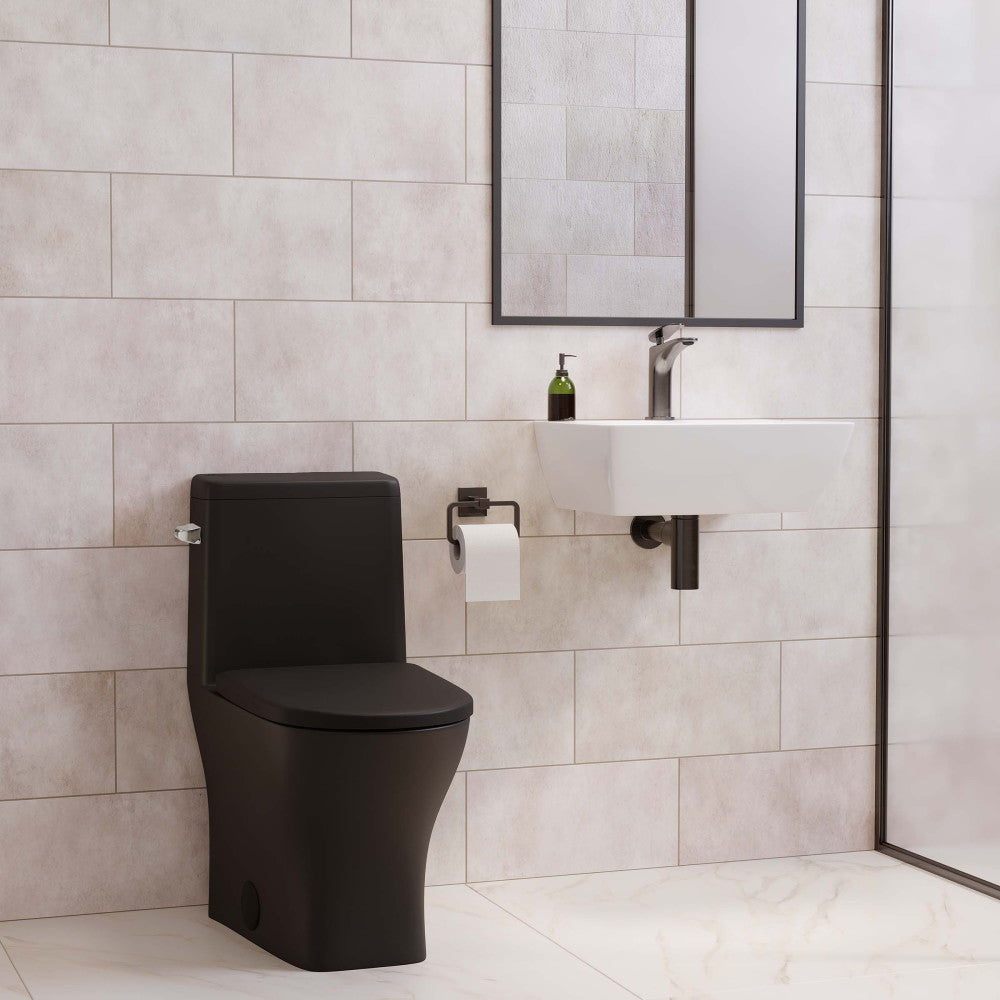 Swiss Madison Sublime II One-Piece 12" Rough-in 1.28 GPF Left Flush Round Compact Toilet in Matte Black