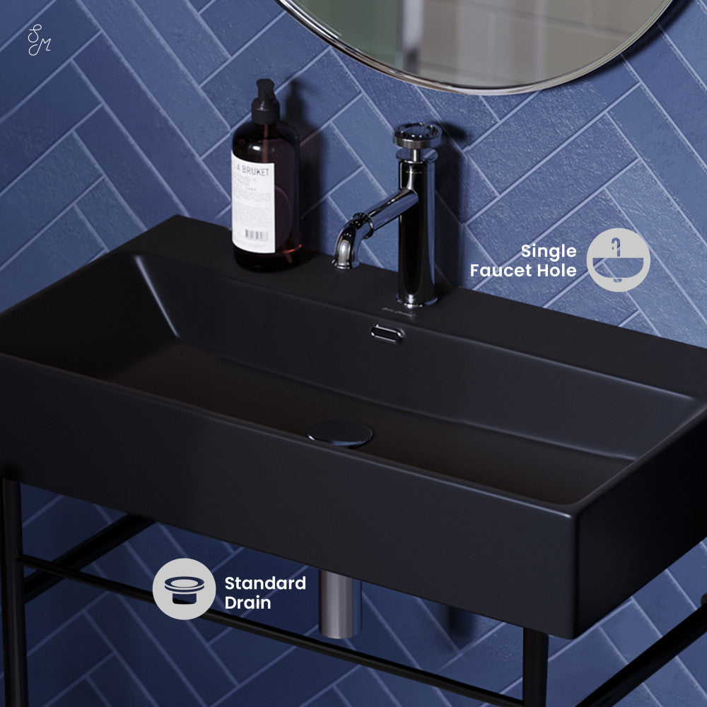 Swiss Madison Claire 30 Ceramic Console Sink Matte Black Basin Black Legs