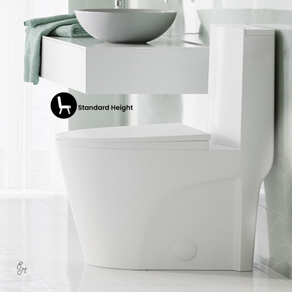 Swiss Madison St. Tropez One Piece Elongated Toilet Side Flush 1.28 gpf with Black Hardware