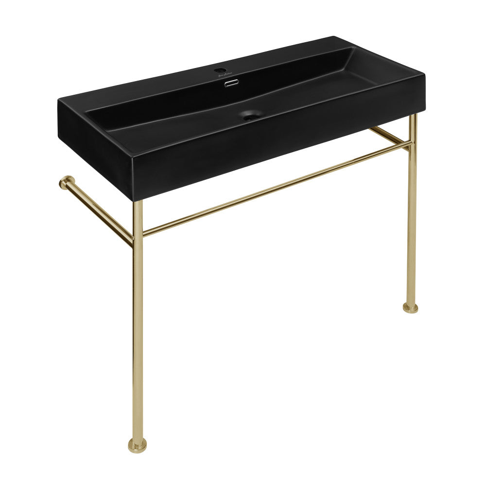 Swiss Madison Claire 40 Ceramic Console Sink Matte Black Basin Gold Legs