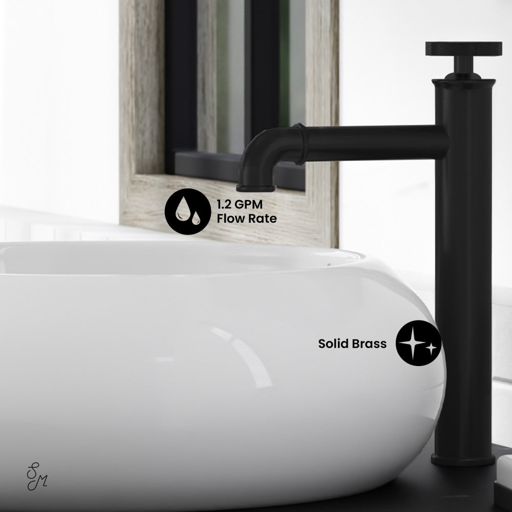 Swiss Madison Avallon Single Hole, Single-Handle Wheel, High Arc Bathroom Faucet in Matte Black