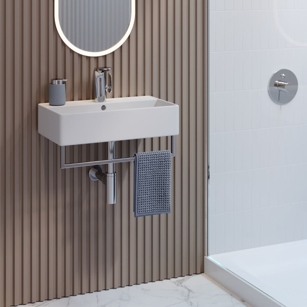 Swiss Madison Claire 22" Wall-Mount Bathroom Sink with Silver Towel Bar