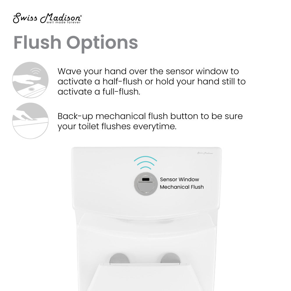 Swiss Madison Virage One Piece Elongated Toilet with Touchless Retrofit Dual Flush 1.1/1.6 gpf