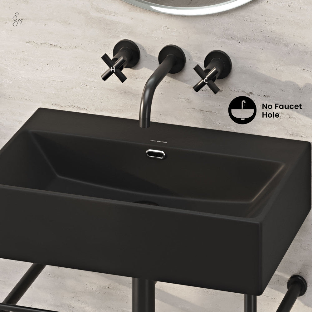 Swiss Madison Claire 24" Rectangle Matte Black Zero Hole Console Sink with Matte Black Legs