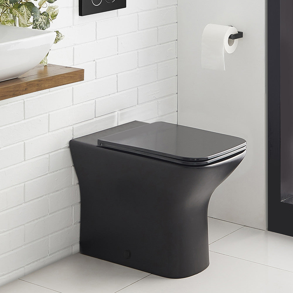 Swiss Madison Carre Back-to-Wall Elongated Toilet Bowl in Matte Black