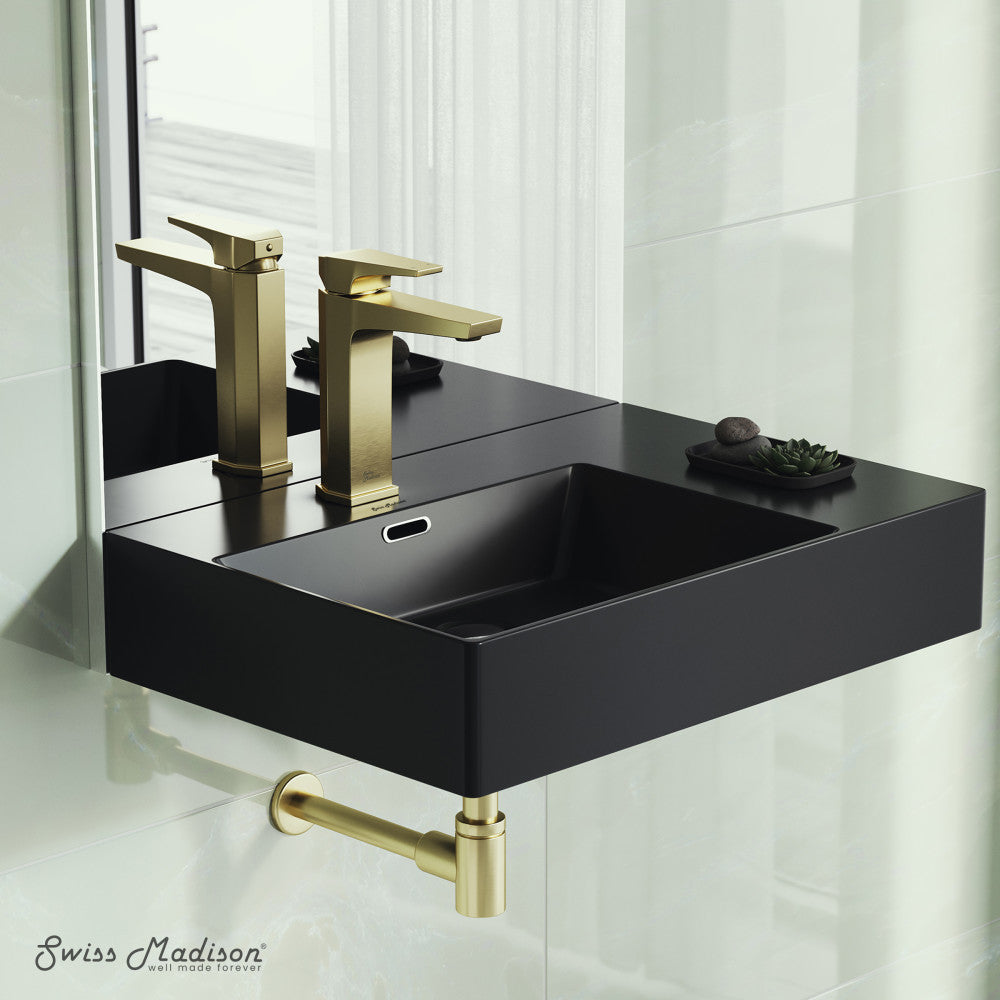 Swiss Madison St. Tropez 24 x 18 Ceramic Wall Hung Sink with Left Side Faucet Mount, Matte Black