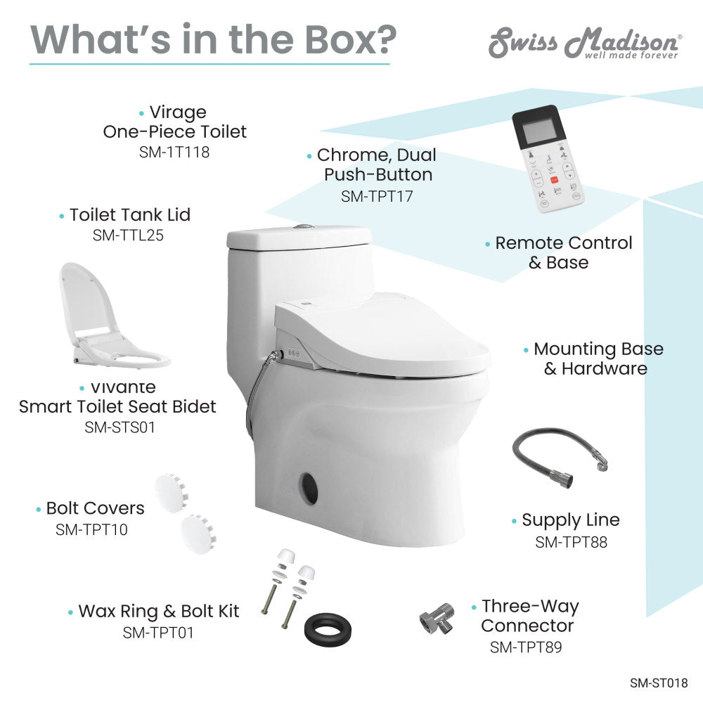 Swiss Madison Virage One-Piece Toilet with Vivante Smart Seat 1.1/1.6 gpf