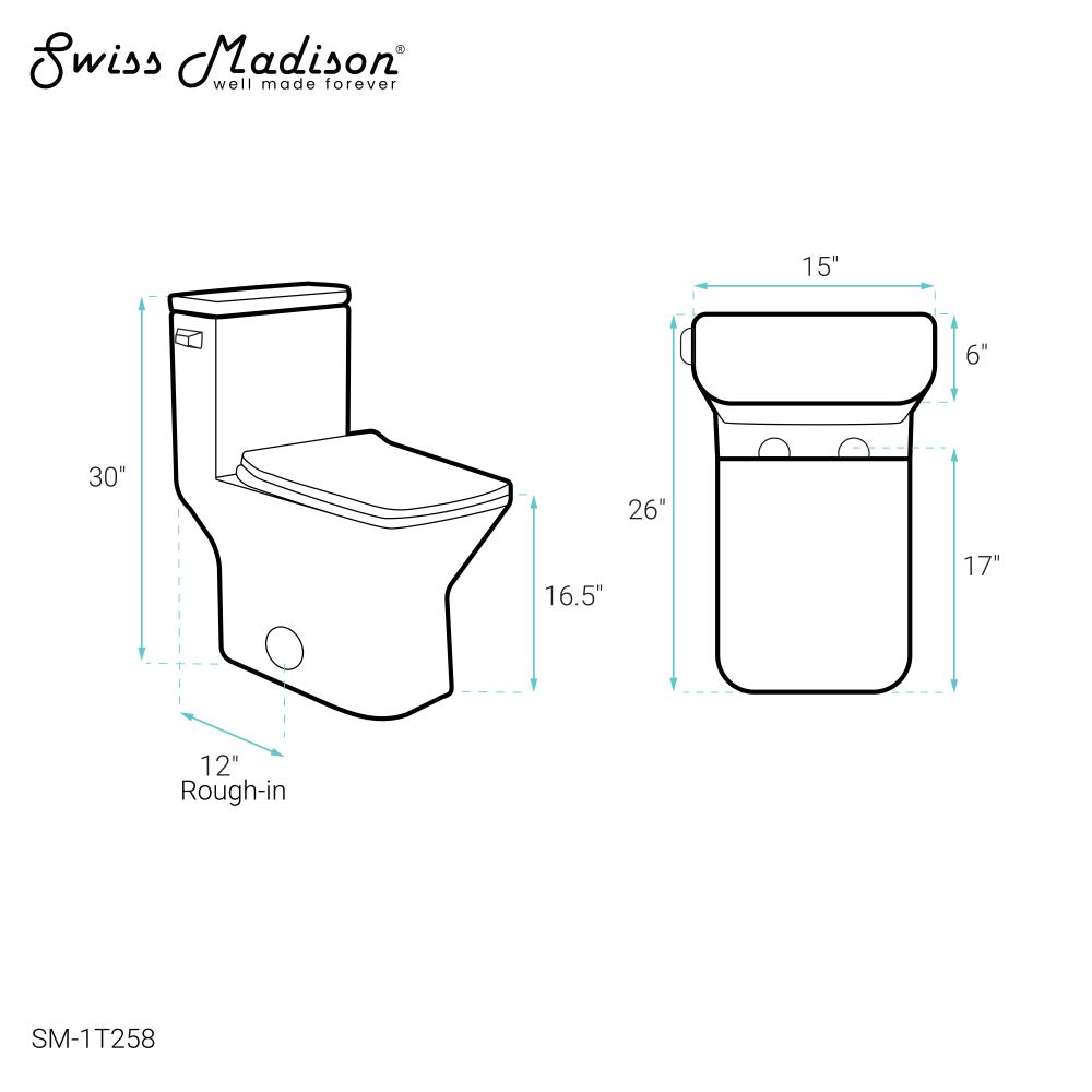 Swiss Madison Carre One-Piece Square Toilet Left Side Flush Handle Toilet 1.28 gpf
