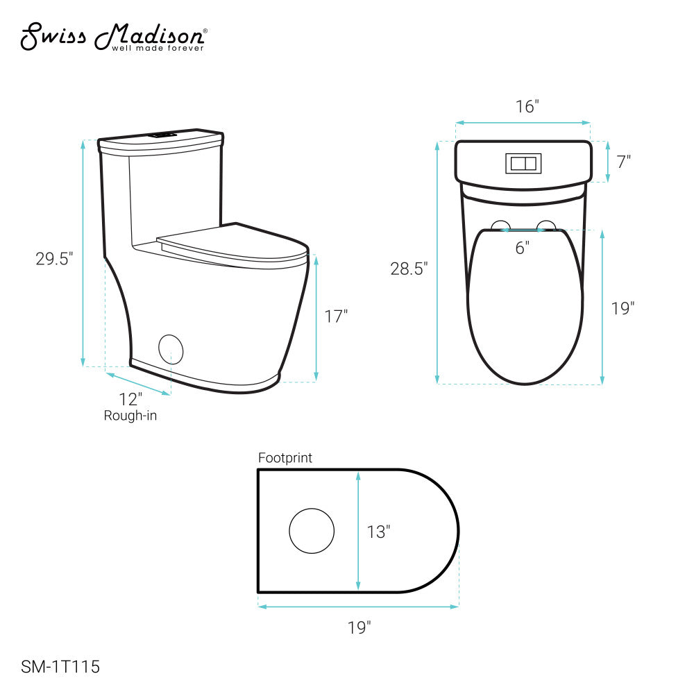 Swiss Madison Beau One-Piece Elongated Toilet Dual-Flush 1.1/1.6 gpf