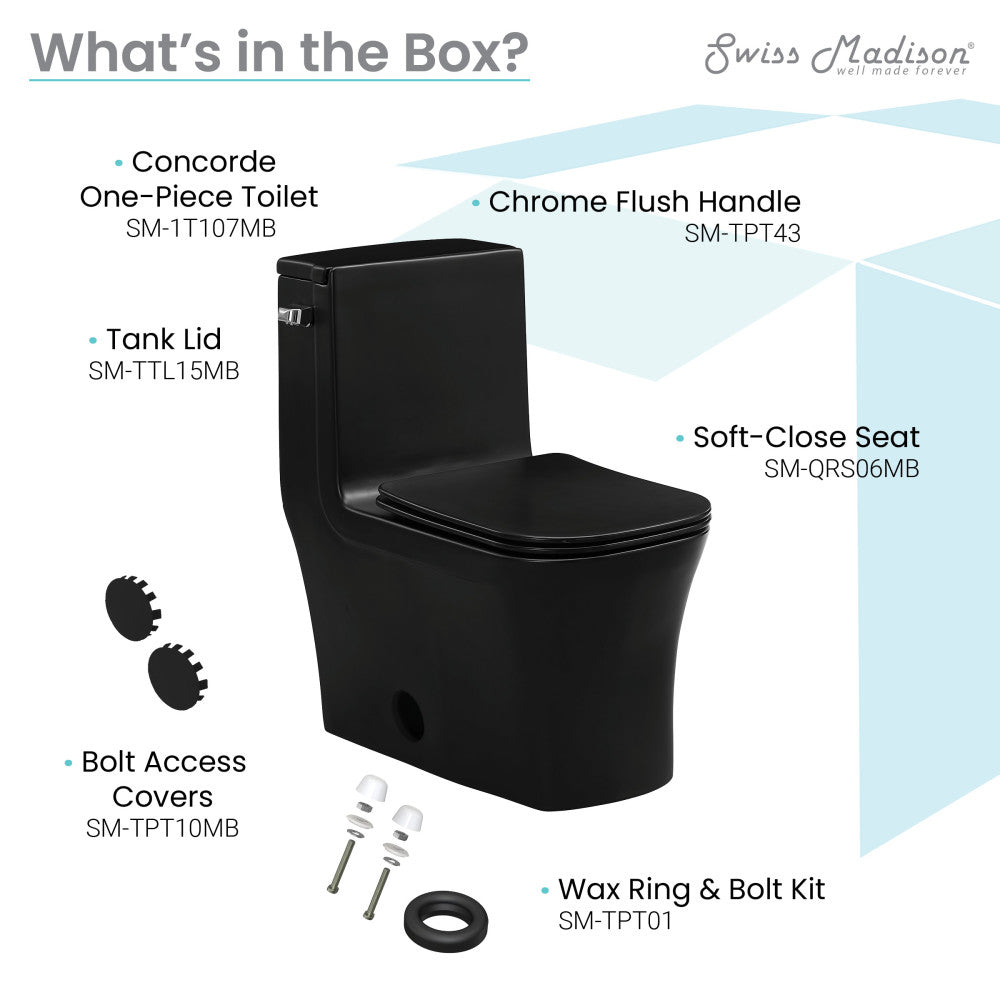 Swiss Madison Concorde One-Piece 12" Rough-in 1.28 GPF Left-Hand Flush Square Toilet in Matte Black