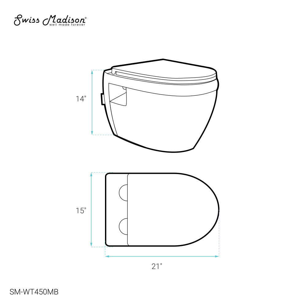 Swiss Madison Ivy Wall-Hung Elongated Toilet Bowl in Matte Black
