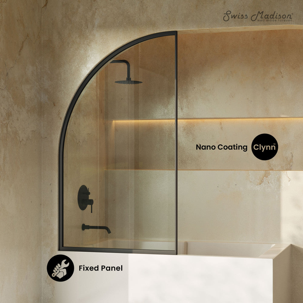 Swiss Madison Demi 34 x 58 Framed Fixed 3/8 in. (10mm) Clear Tempered Glass Tub Door with Black Matte Frame