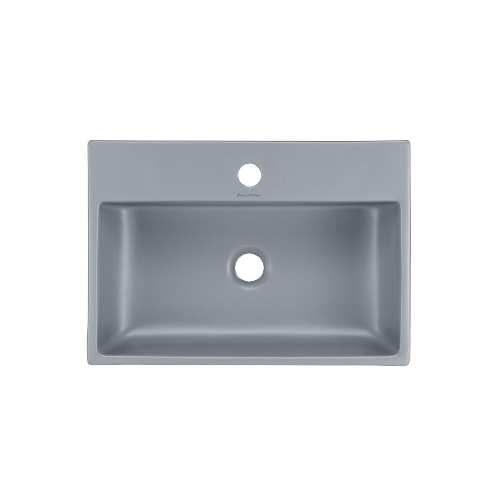 Swiss Madison Claire 20" Rectangle Ceramic Vessel Sink in Matte Grey