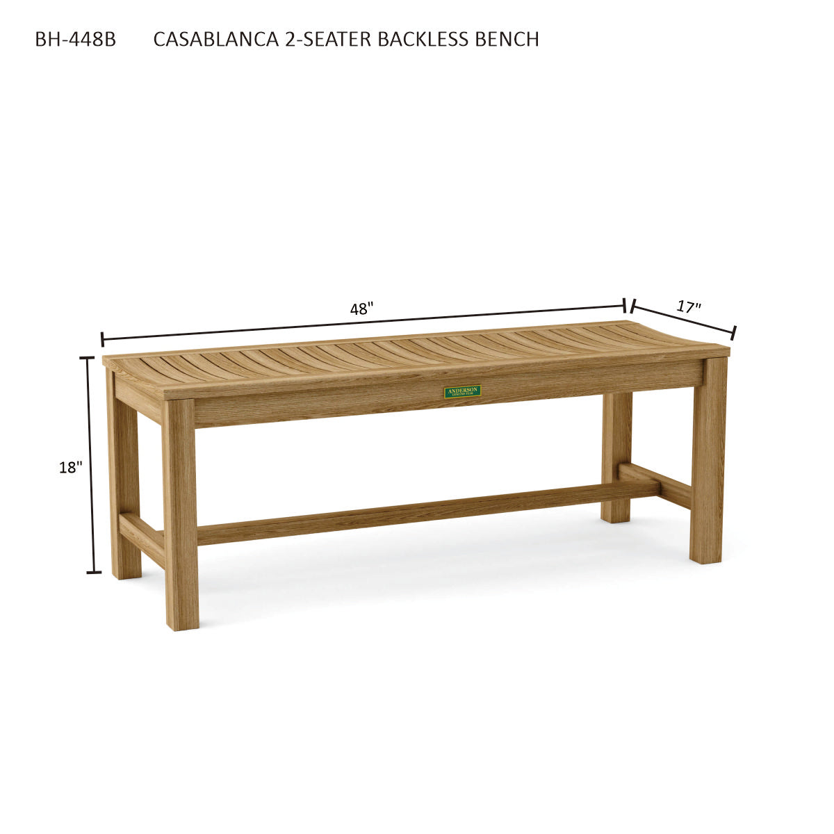 Anderson Teak Casablanca 2-Seater Backless Bench