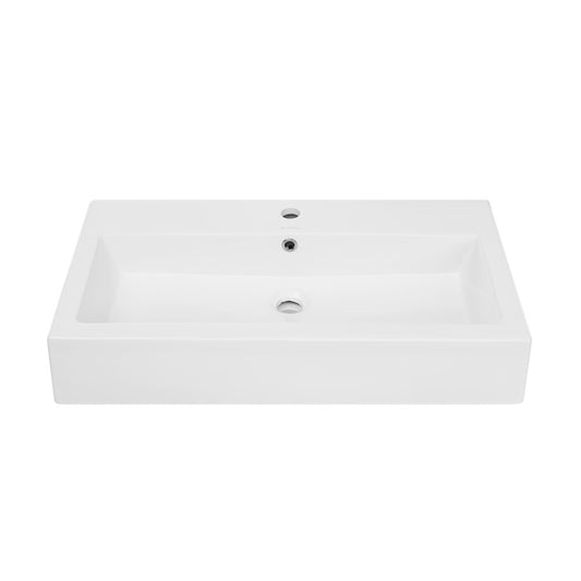 Swiss Madison Voltaire Wide Rectangle Wall-Mount Sink in Shiny White