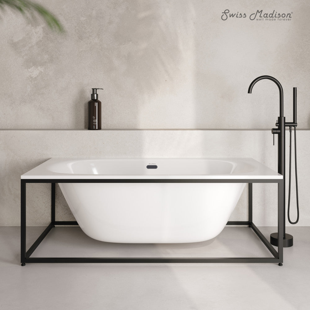 Swiss Madison Pierre 60" Soaking Freestanding Bathtub in Glossy White, Black Frame Included