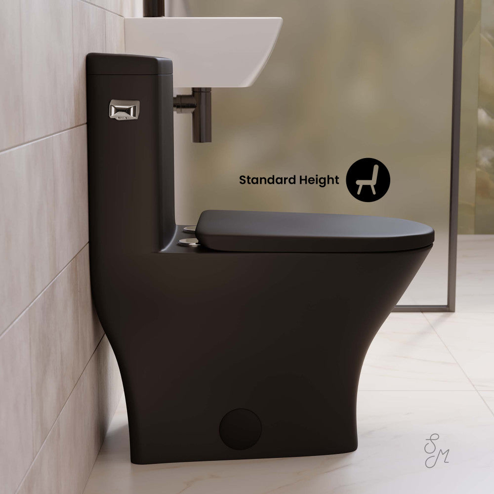 Swiss Madison Sublime II One-Piece 12" Rough-in 1.28 GPF Left Flush Round Compact Toilet in Matte Black