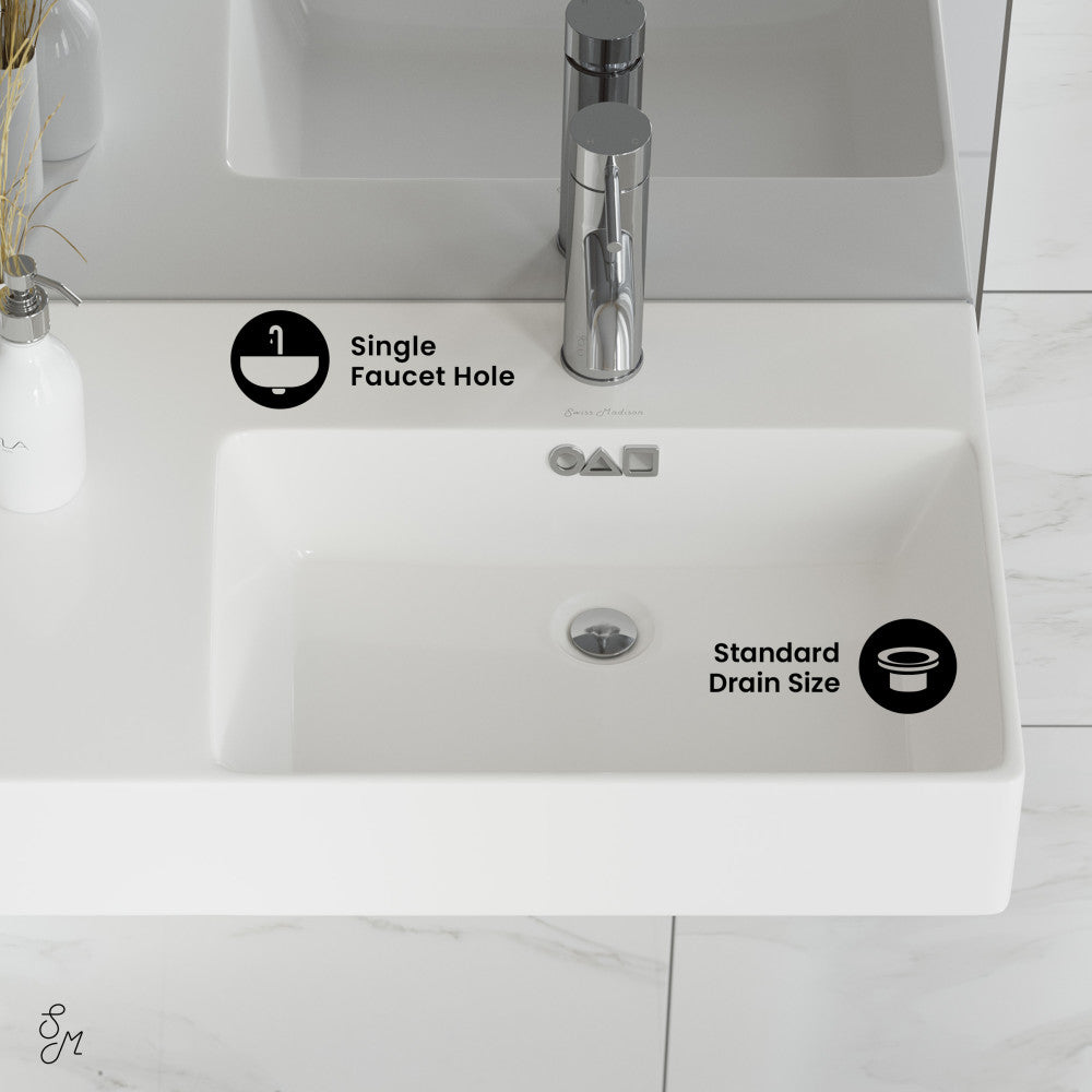 Swiss Madison St. Tropez 30" Rectangle Wall-Mounted Sink with Right Side Faucet Mount